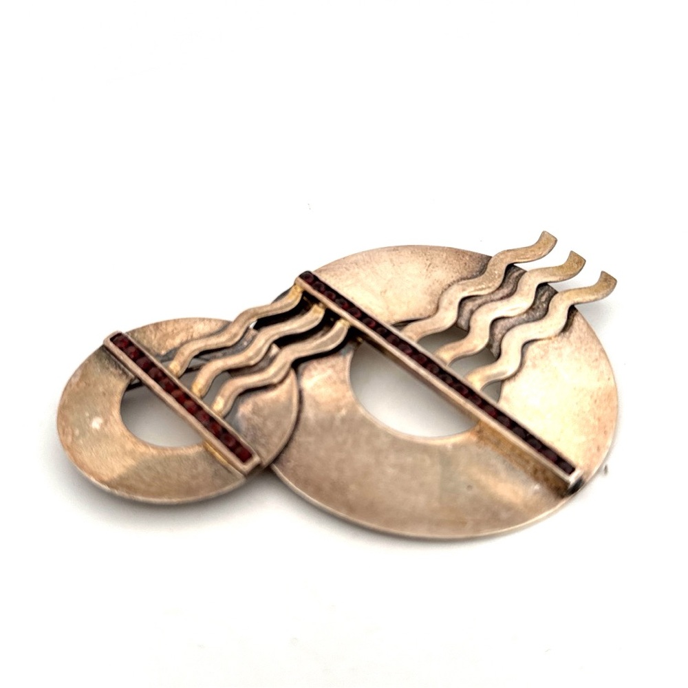 JING -JING ‘89 Signed 925 Sterling silver art deco brooch with garnet 26G